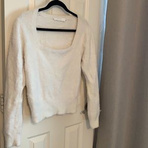 White fuzzy ASTR the Label square-neck sweater